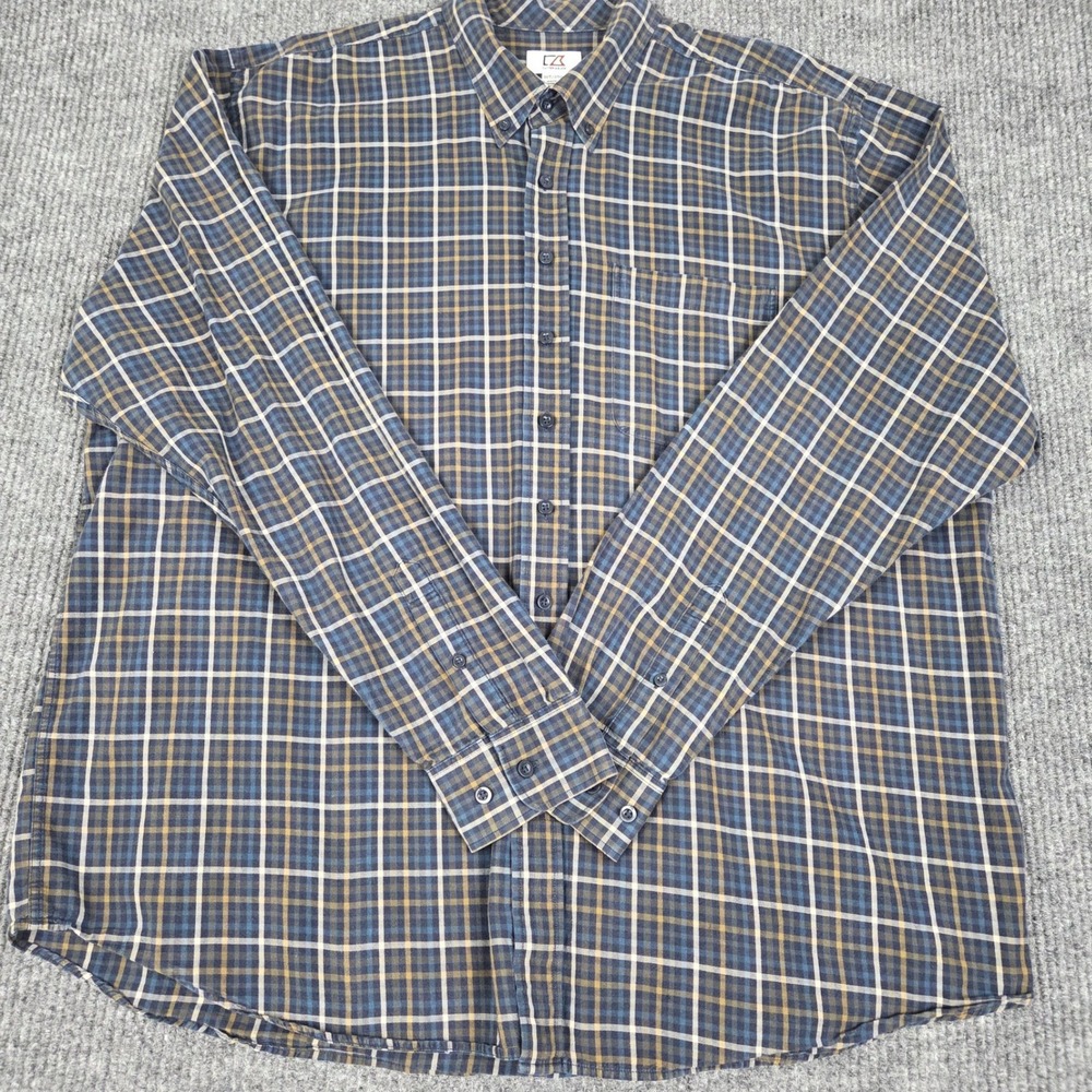 Cutter & Buck Mens Blue Tan Plaid Button Down Shirt 3XT Big and Tall Long Sleeve